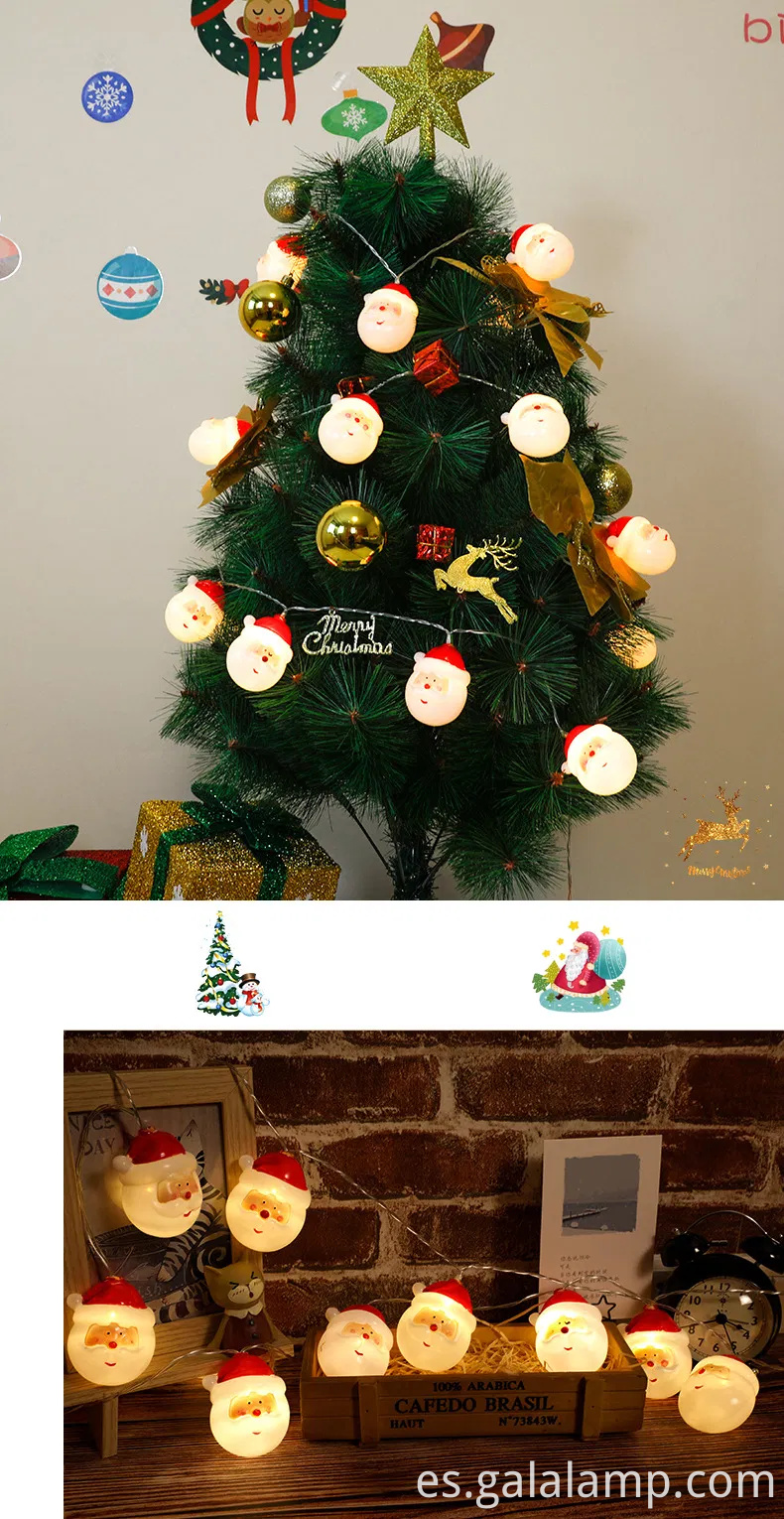 Coloridas luces de cuerda LED festivas con Santa Claus y Snowman